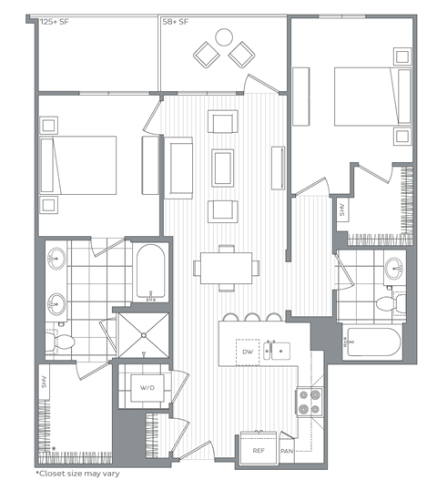 Two bedroom Two bathroom B  at Kinley West LA, California